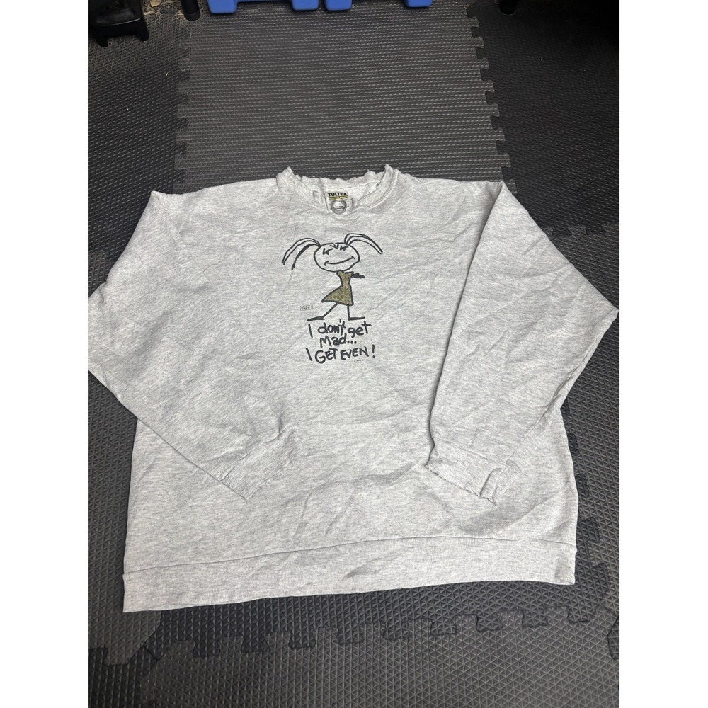 Vintage 1994 Tultex I Don't Get Mad I Get Even Graphic Crewneck Sweatshirt XL